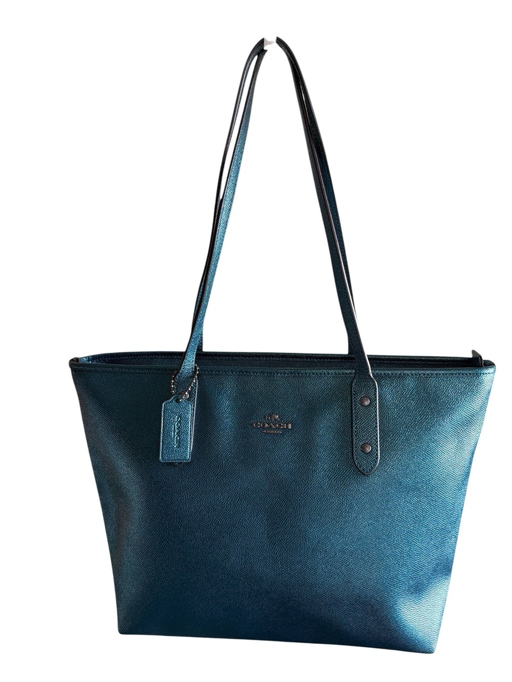 🦚 Coach City Tote in Metallic Teal / Viridian Crossgrain Leather 🦚
